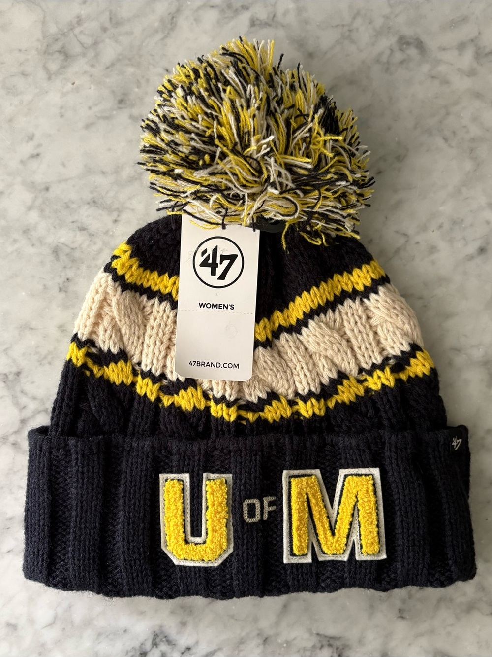 47 Brand Women’s University of Michigan Maize Blue Emma Cuffed Knit Pom Beanie